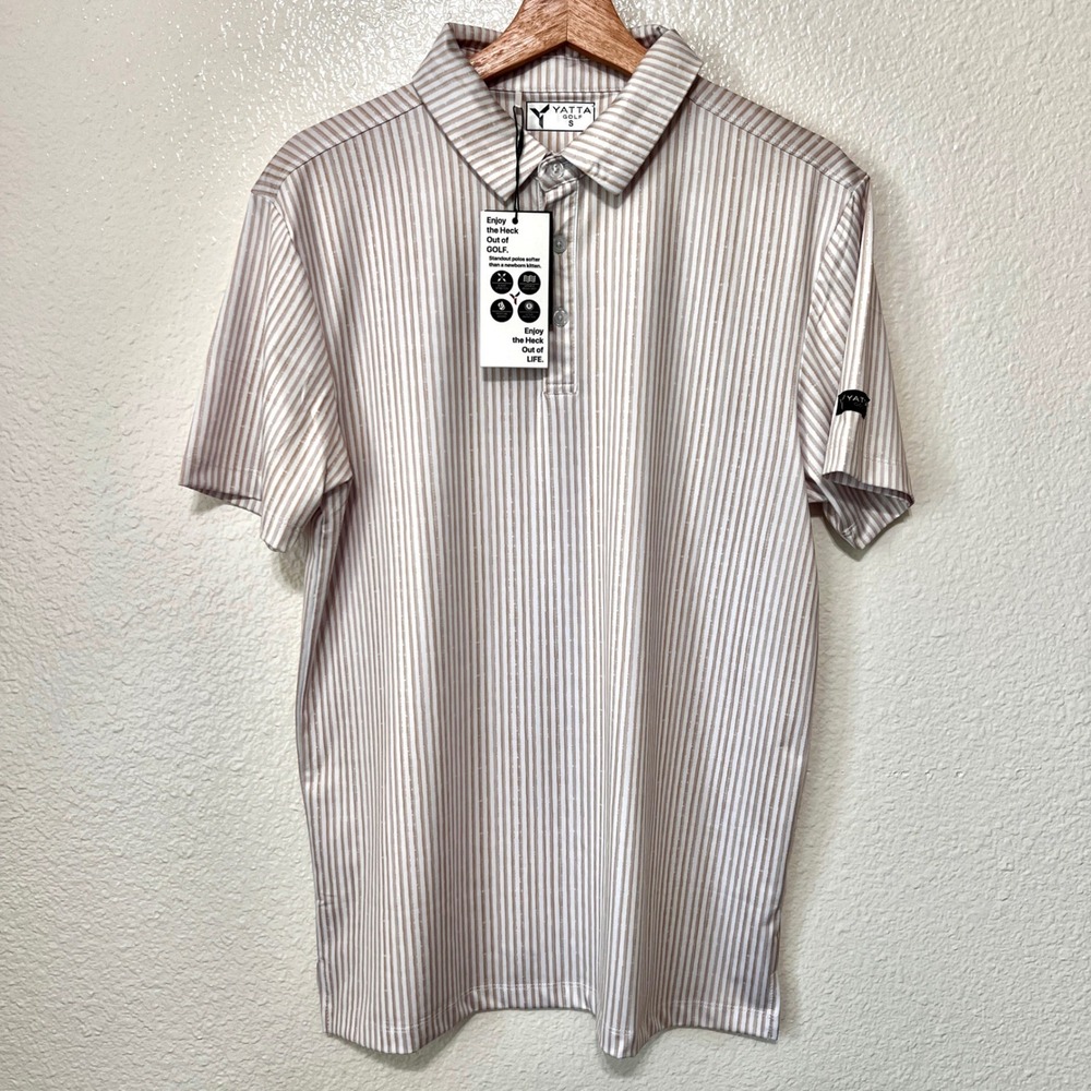 Yatta Golf Polo Shirt Mens Small‎ Striped Short Sleeve Gold Button Up Small 0394